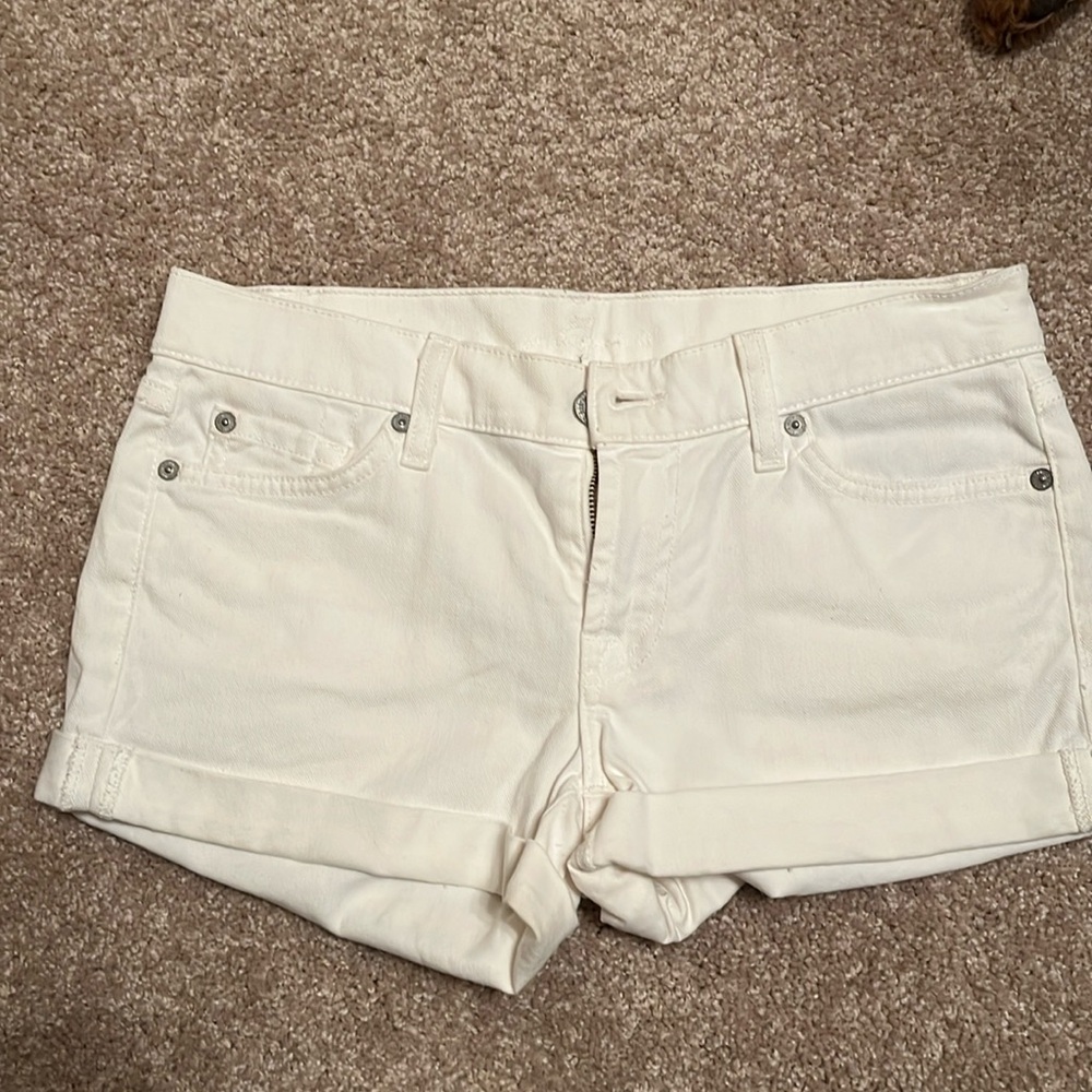 7 for all mankind cuffed white denim shorts